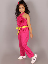 Girls Pink Co Ord Sets With 3D Rose On Top