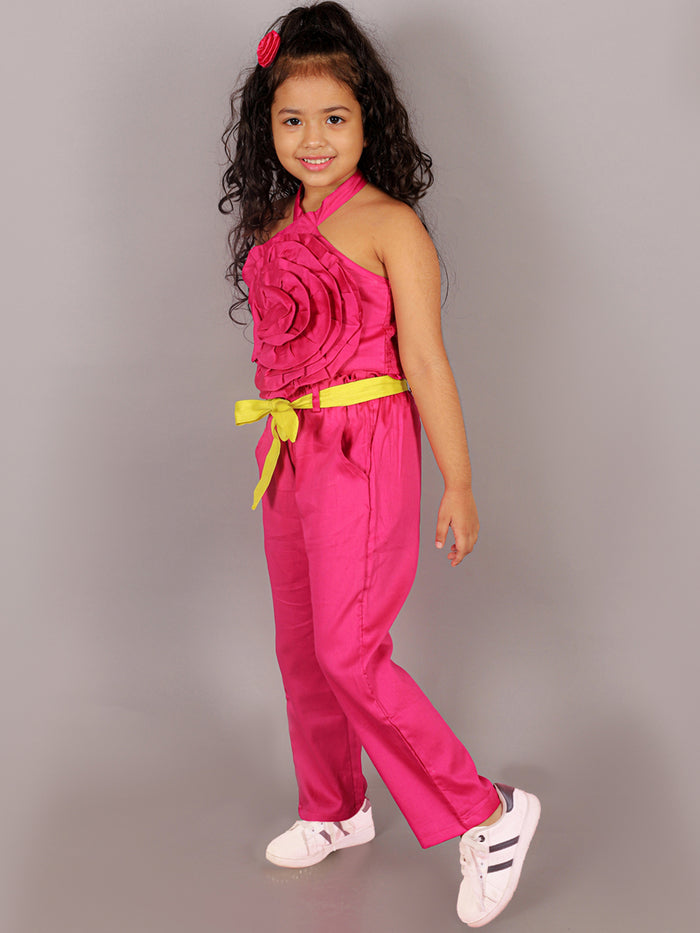 Girls Pink Co Ord Sets With 3D Rose On Top