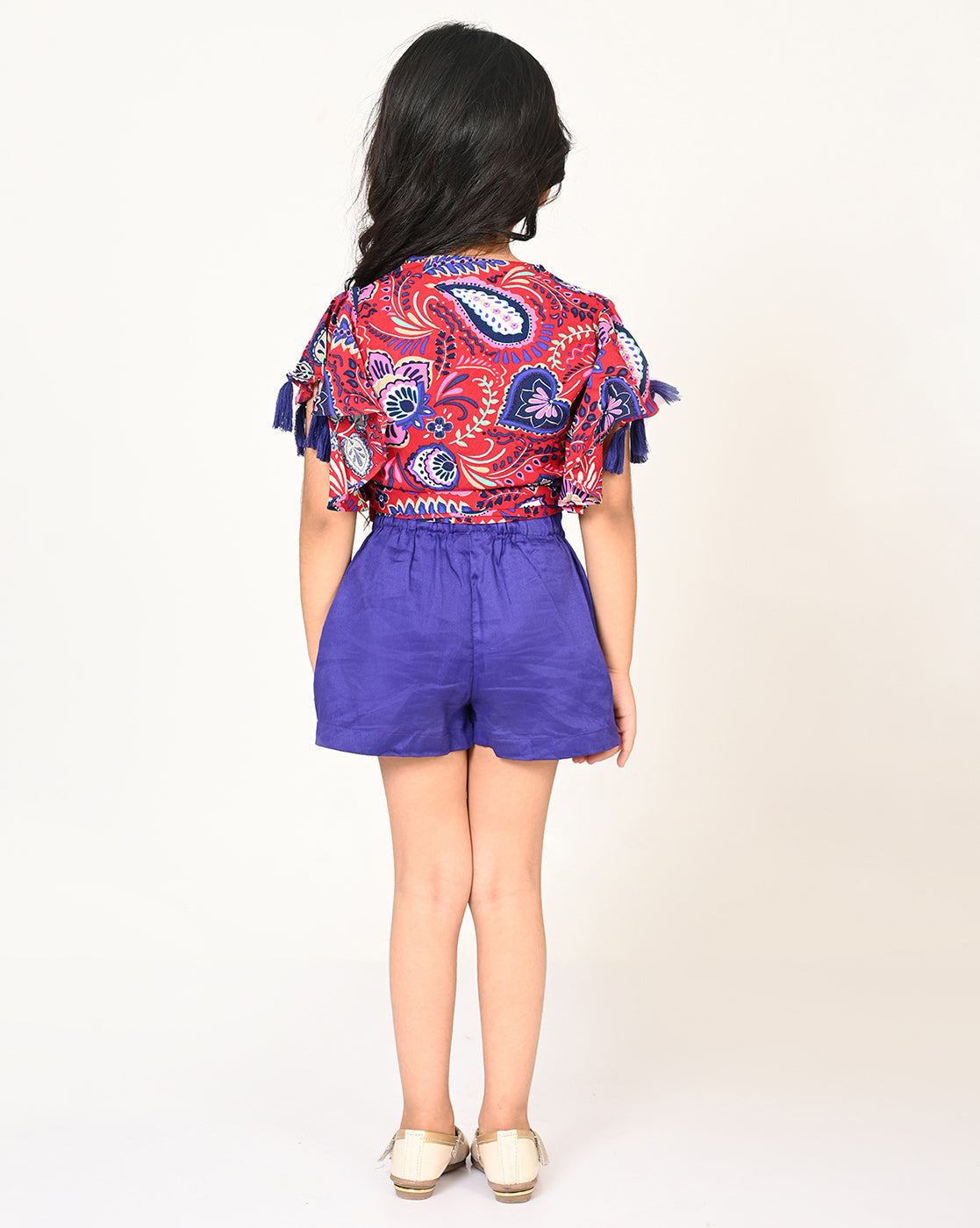 Sassy Boho Girls Purple Crop Top With Shorts Set From The Sibling Collection