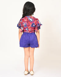 Sassy Boho Girls Purple Crop Top With Shorts Set From The Sibling Collection