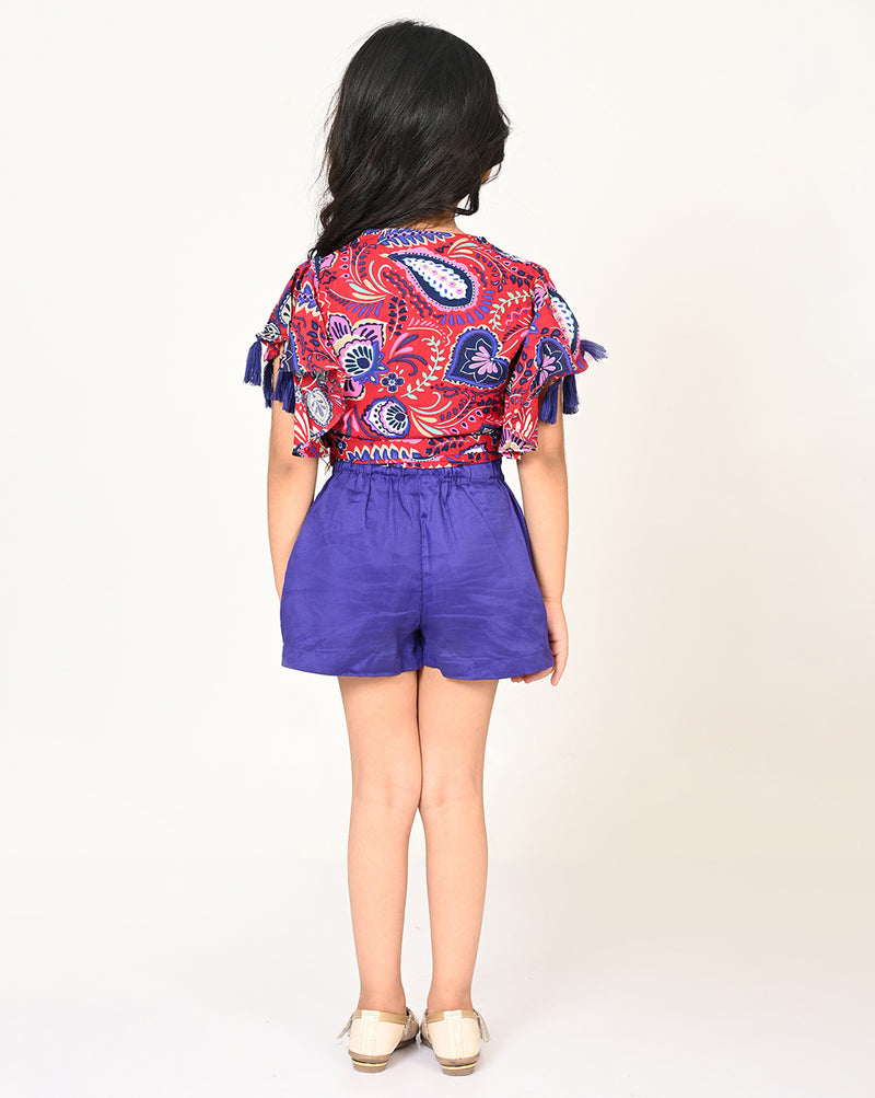 Sassy Boho Girls Purple Crop Top With Shorts Set From The Sibling Collection