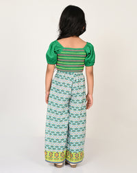 Sassy Boho Girls Green Crop Top With Pants Set From The Sibling Collection