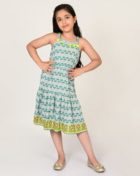 Sassy Boho Girls Green Cut-outs At Waist Dress From The Sibling Collection
