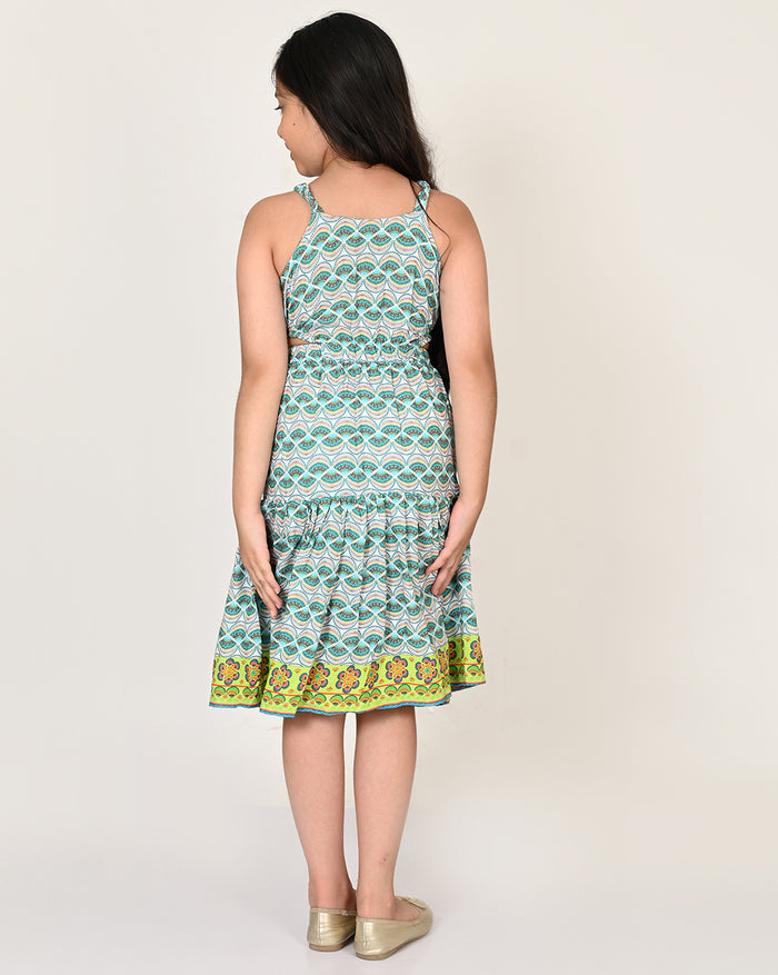 Sassy Boho Girls Green Cut-outs At Waist Dress From The Sibling Collection