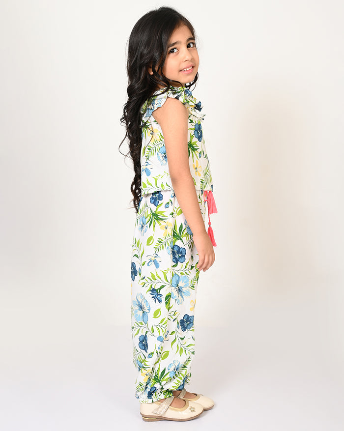 Sassy Boho Girls Green Crop Top With Joggers Set From The Sibling Collection