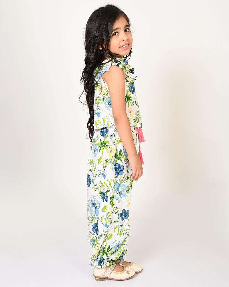 Sassy Boho Girls Green Crop Top With Joggers Set From The Sibling Collection