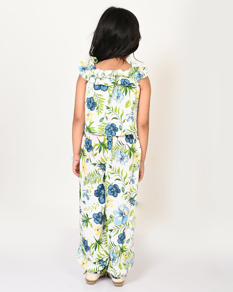 Sassy Boho Girls Green Crop Top With Joggers Set From The Sibling Collection