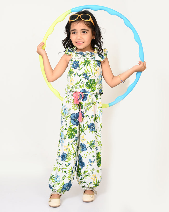 Sassy Boho Girls Green Crop Top With Joggers Set From The Sibling Collection
