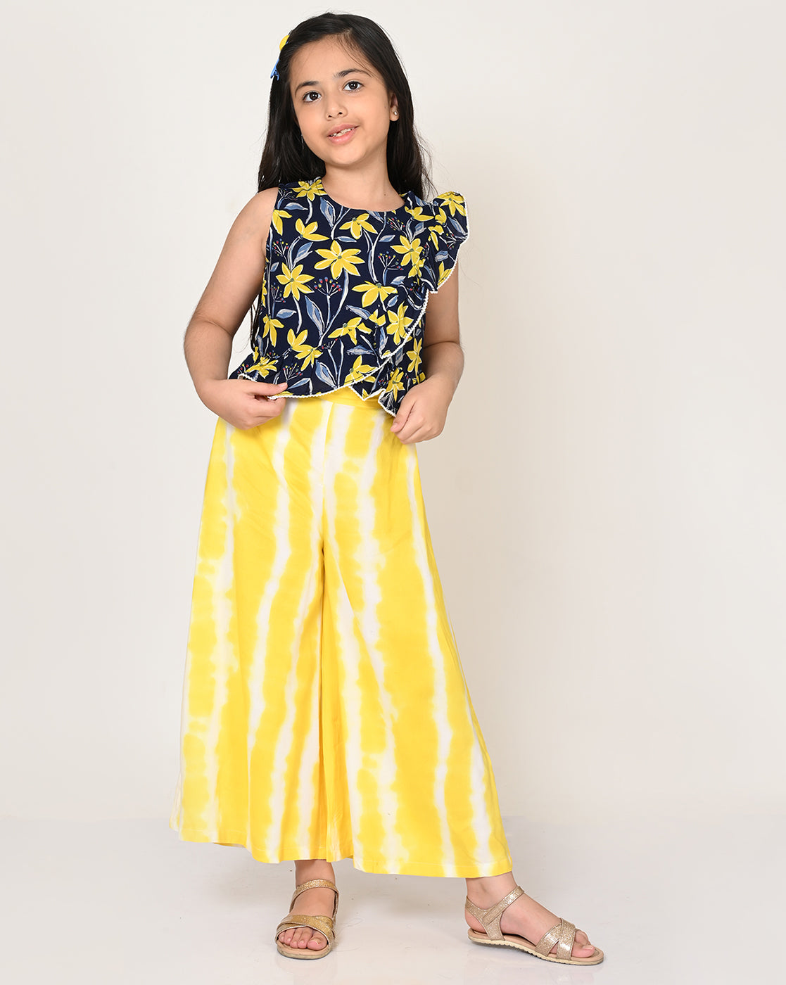 Sassy Boho Girls Yellow Crop Top With Palazzo Set From The Sibling Collection