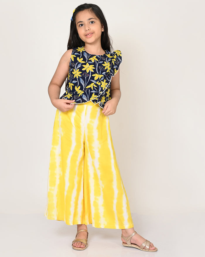 Sassy Boho Girls Yellow Crop Top With Palazzo Set From The Sibling Collection