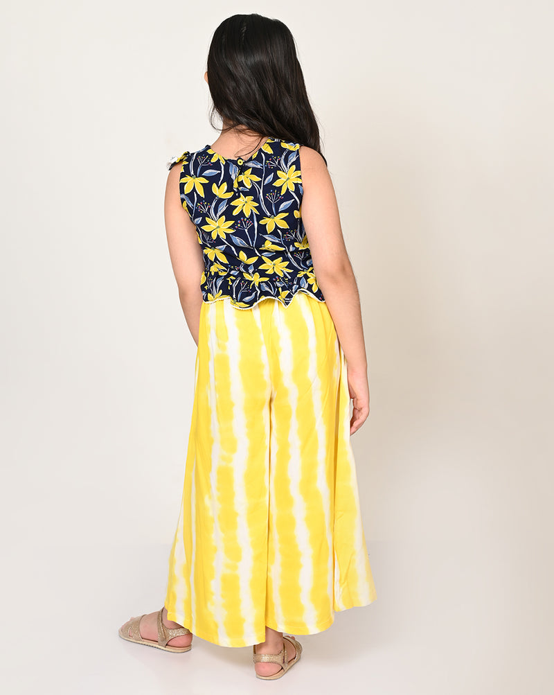 Sassy Boho Girls Yellow Crop Top With Palazzo Set From The Sibling Collection