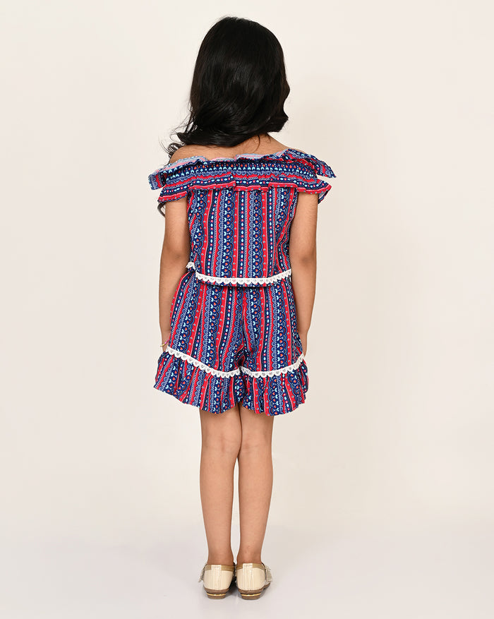 Sassy Boho Girls Blue Crop Top With Shorts Set From The Sibling Collection