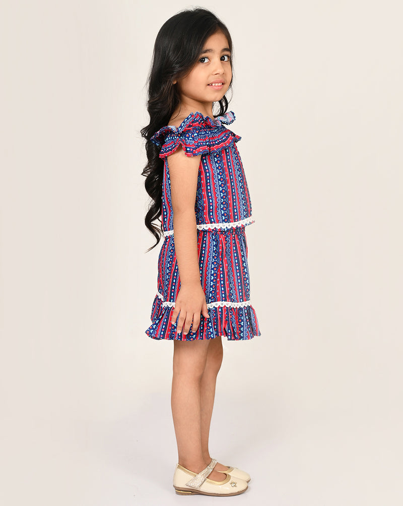 Sassy Boho Girls Blue Crop Top With Shorts Set From The Sibling Collection
