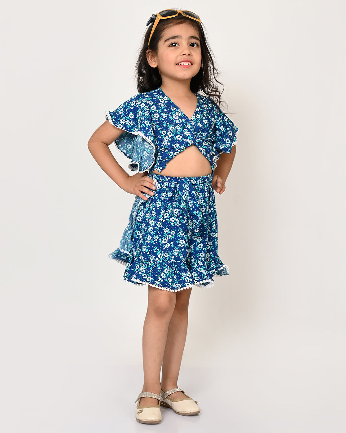 Sassy Boho Girls Blue Crop Top with Skirt Set From The ibling Collection