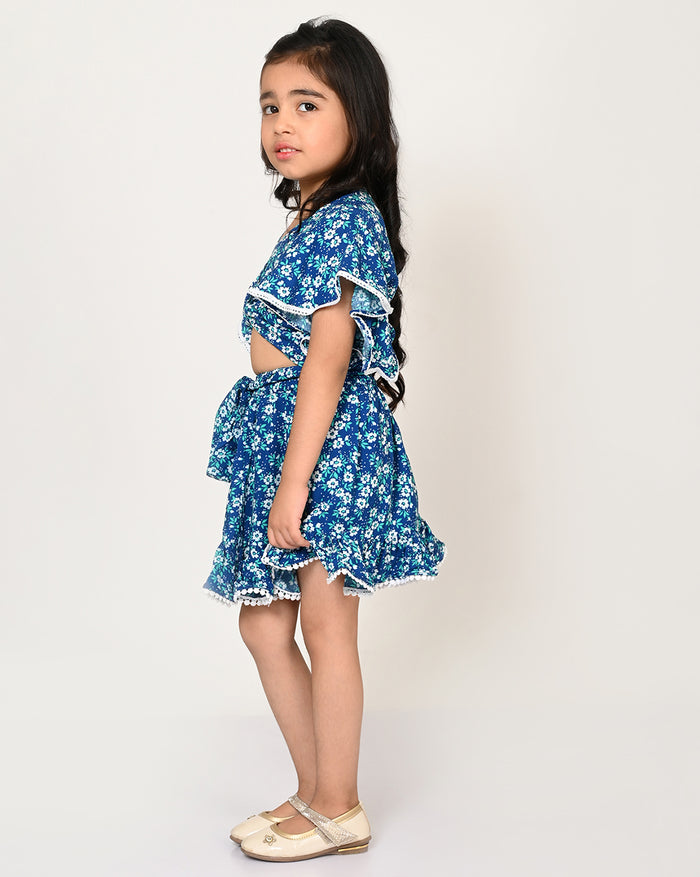 Sassy Boho Girls Blue Crop Top with Skirt Set From The ibling Collection