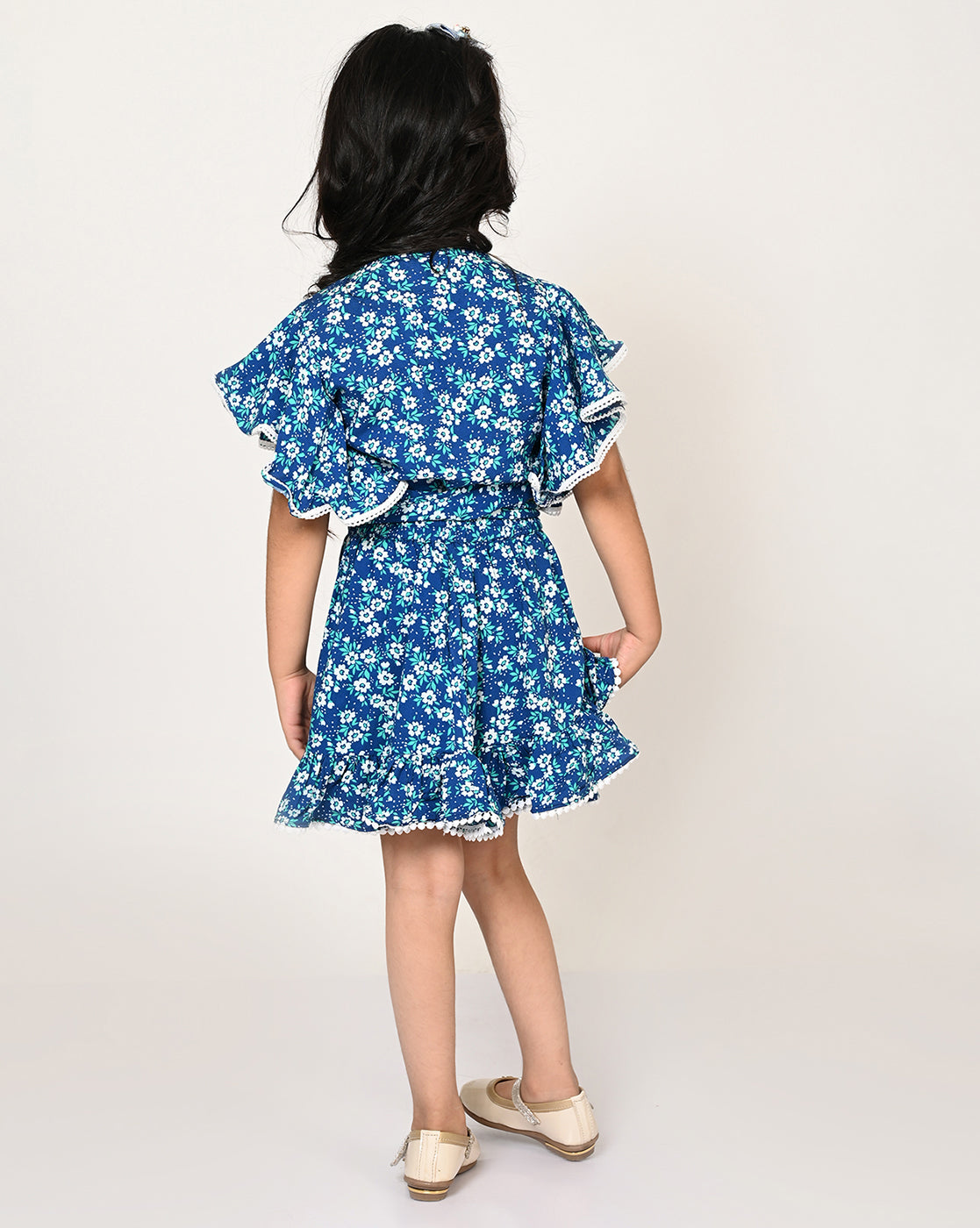 Sassy Boho Girls Blue Crop Top with Skirt Set From The ibling Collection