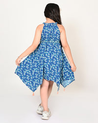 Sassy Boho Girls Blue Hanky Hem Dress From The Sibling Collection