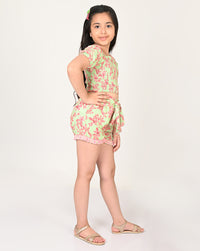 Sassy Boho Girls Pink Crop Top With Pants Set From The Sibling Collection