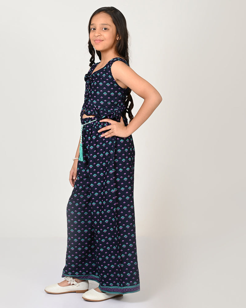 Sassy Boho Girls Blue Crop Top With Palazzo Set From The Sibling Collection