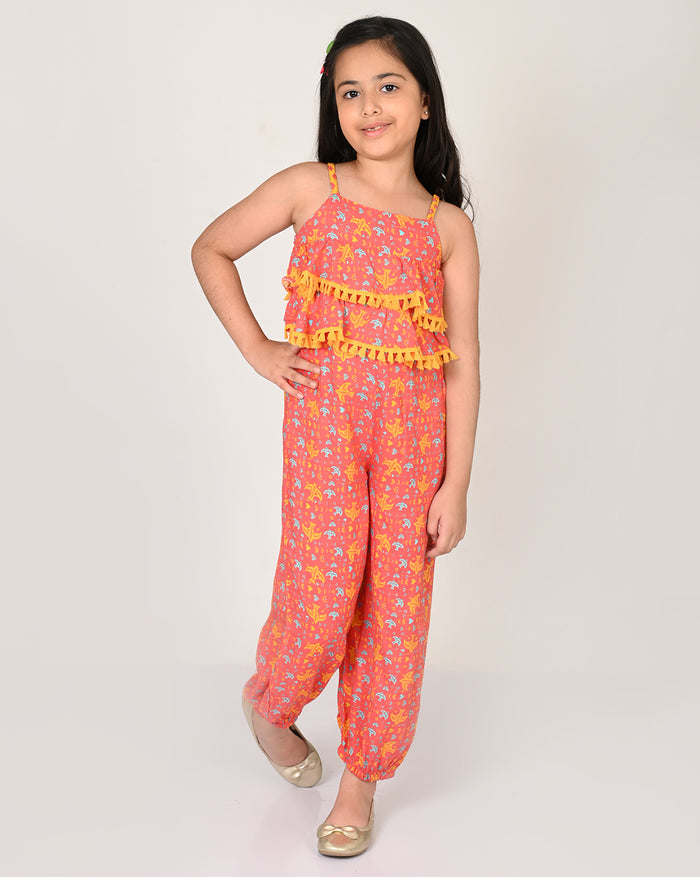Sassy Boho Girls Orange Tiered Jumpsuit From The Sibling Collection