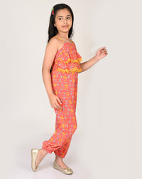 Sassy Boho Girls Orange Tiered Jumpsuit From The Sibling Collection