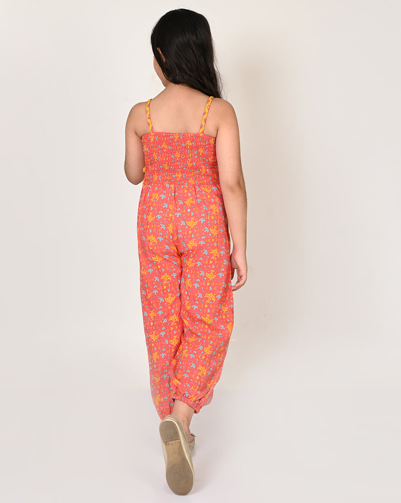 Sassy Boho Girls Orange Tiered Jumpsuit From The Sibling Collection