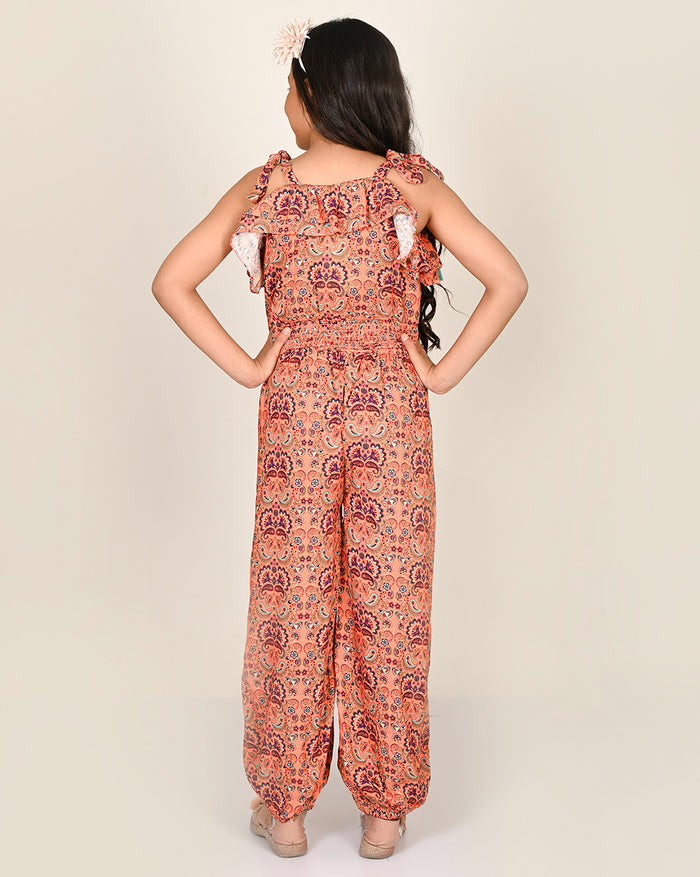 Sassy Boho Girls Orange Crop Top With Joggers Set From The Sibling Collection