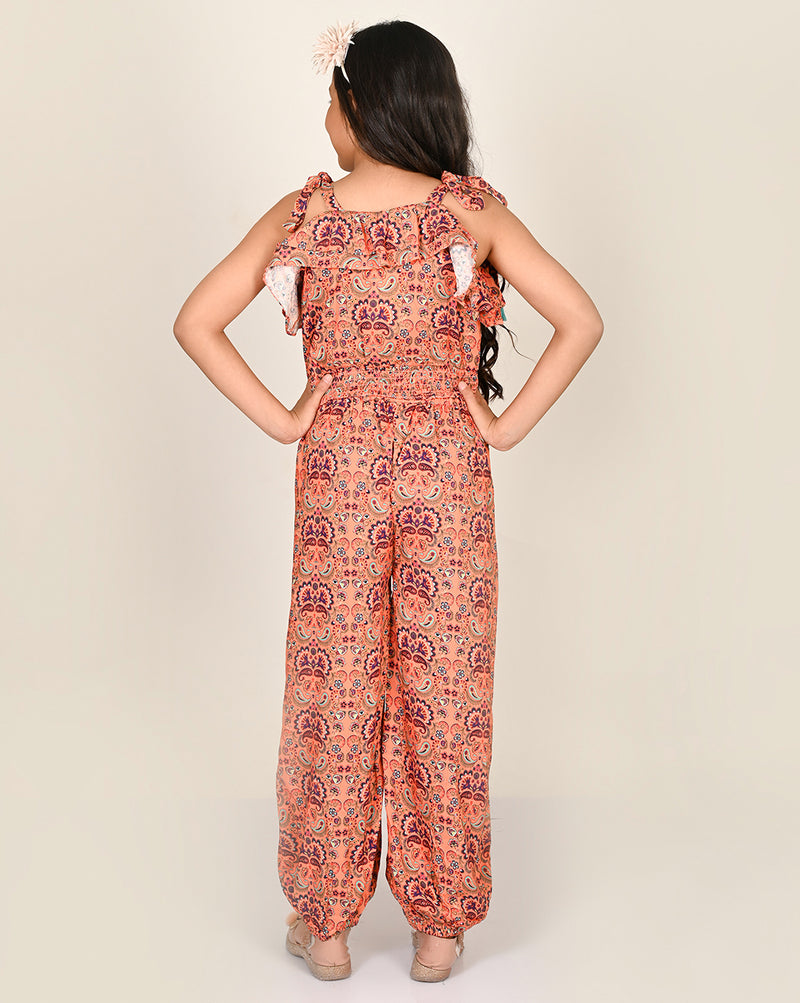 Sassy Boho Girls Orange Crop Top With Joggers Set From The Sibling Collection