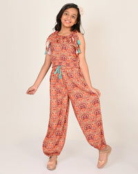 Sassy Boho Girls Orange Crop Top With Joggers Set From The Sibling Collection