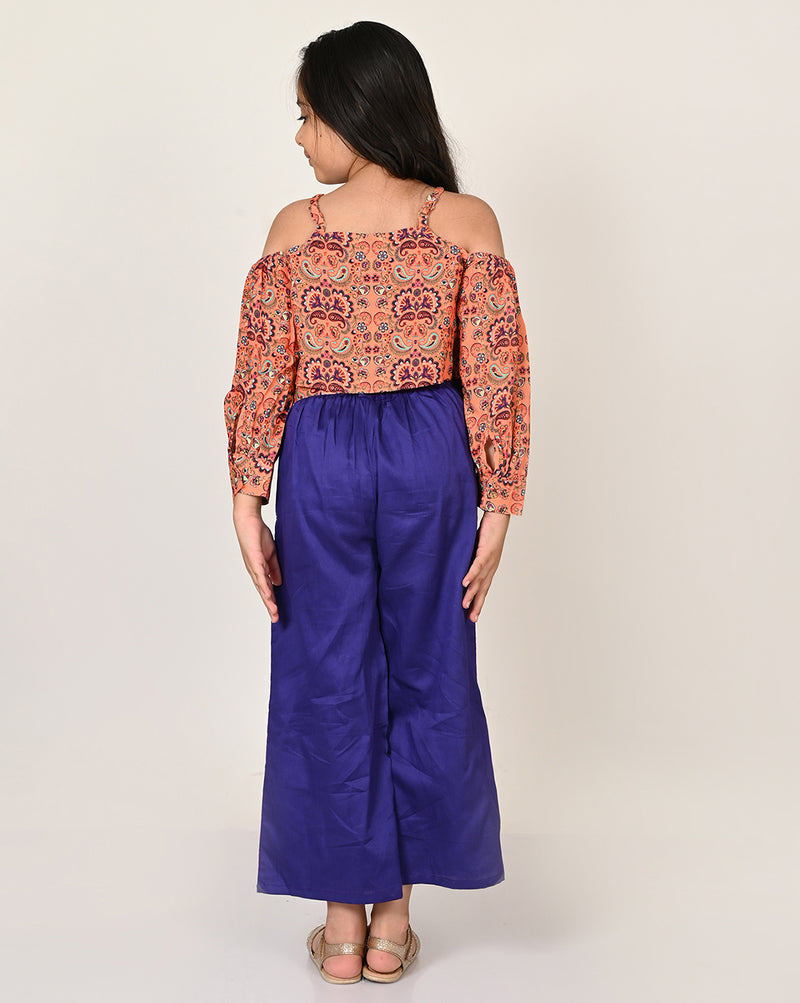 Sassy Boho Girls Orange Crop Top With Palazzo Set From The Sibling Collection
