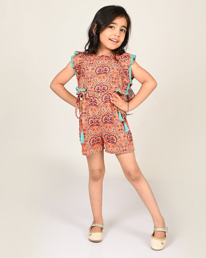 Sassy Boho Girls Orange Jumpsuit From The Sibling Collection