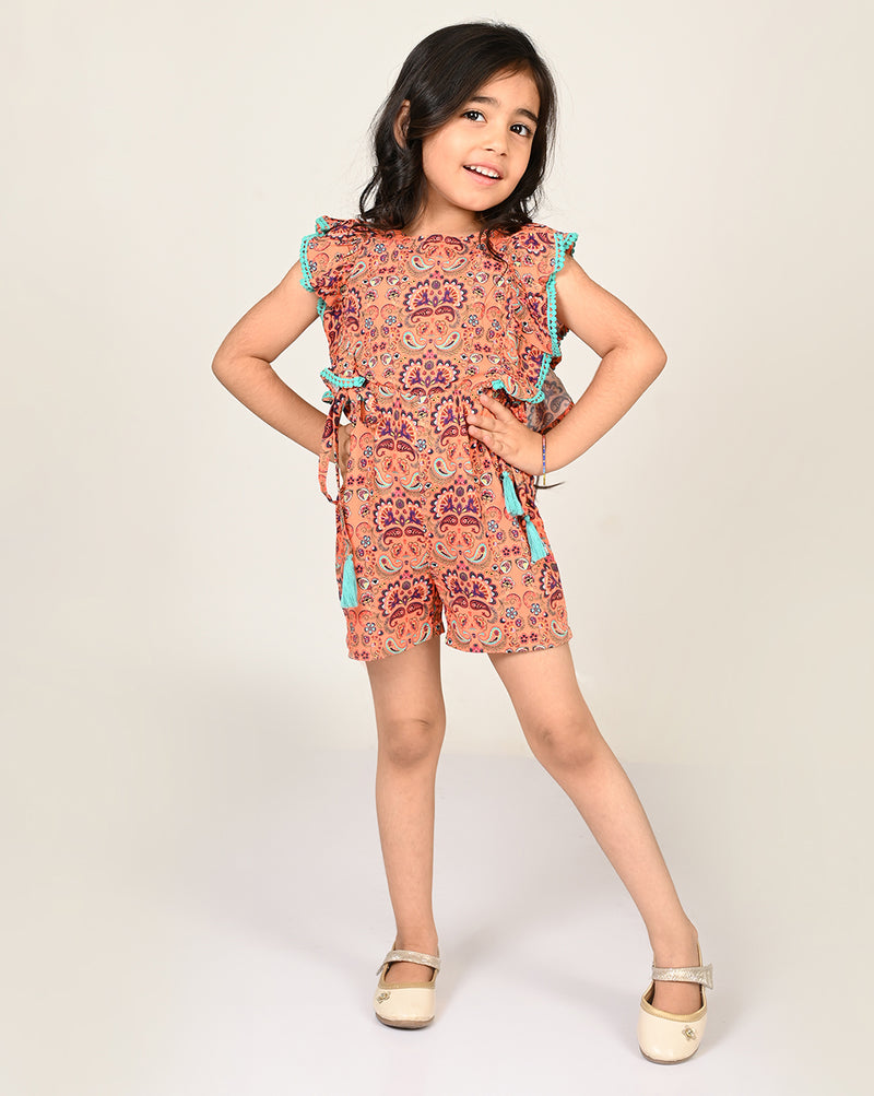 Sassy Boho Girls Orange Jumpsuit From The Sibling Collection
