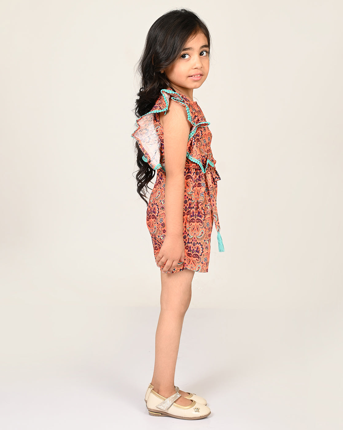 Sassy Boho Girls Orange Jumpsuit From The Sibling Collection