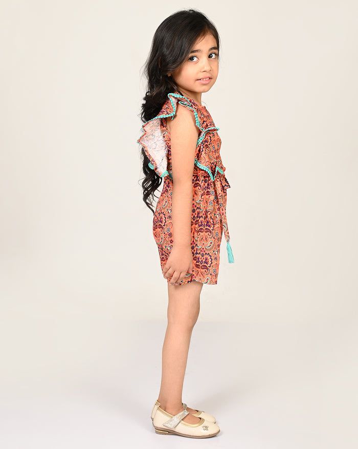 Sassy Boho Girls Orange Jumpsuit From The Sibling Collection