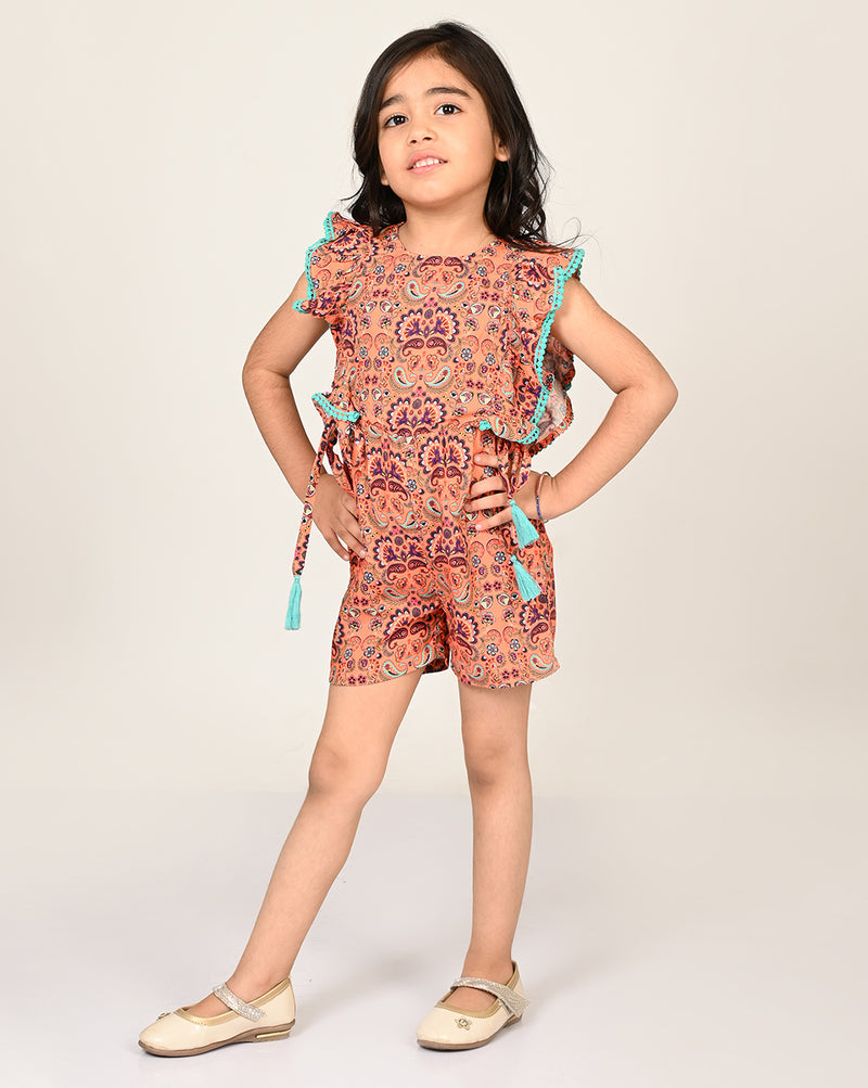 Sassy Boho Girls Orange Jumpsuit From The Sibling Collection
