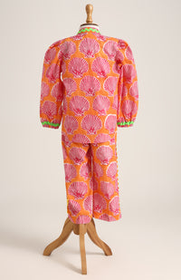 Cotton plain crop top with floral pants and Jacket/Shrug. Detailed with Lace trimmings.