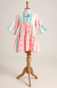 Cotton Dress with Bell Sleeves. Detailed with Dori and Tassels