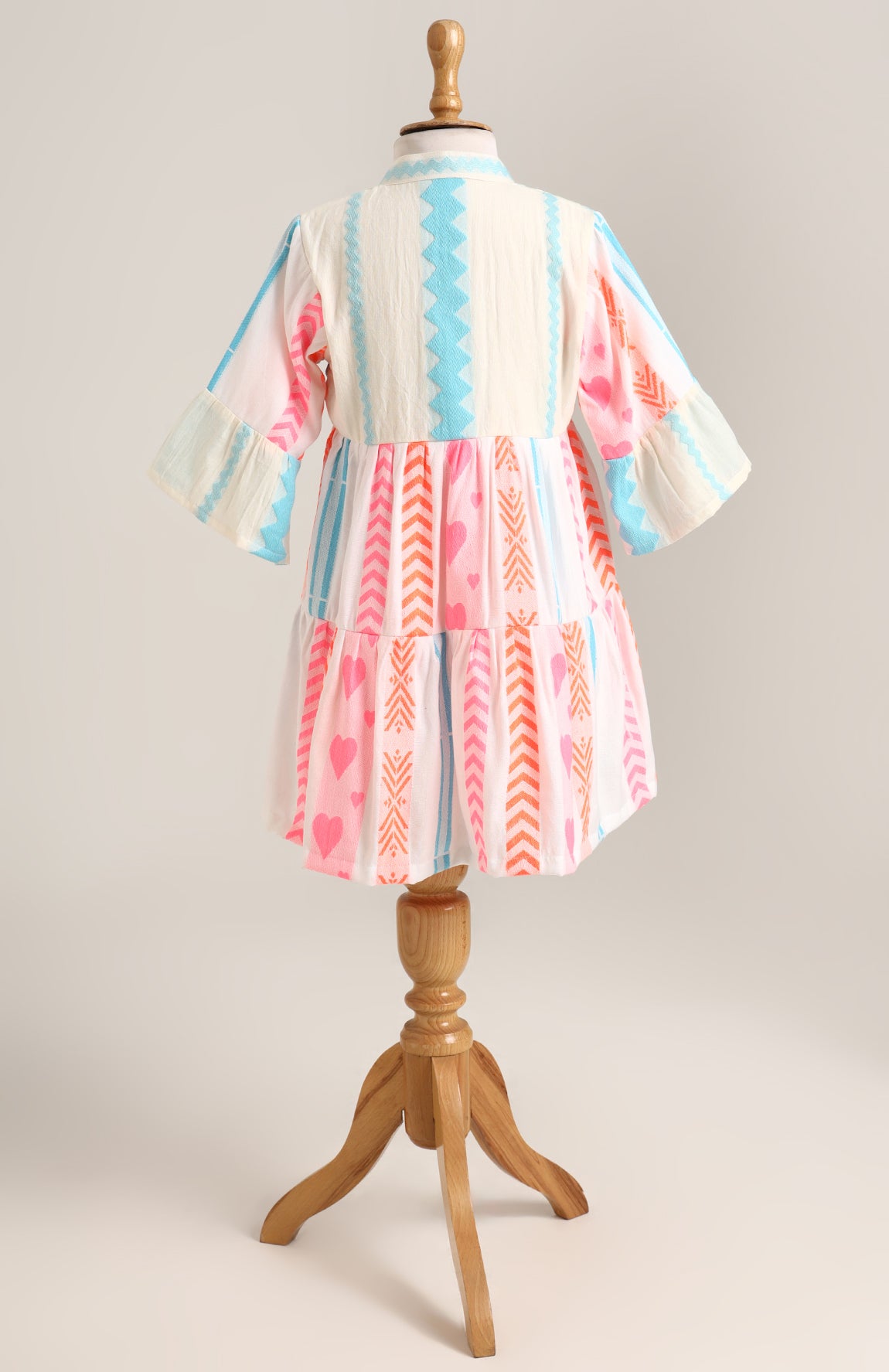 Cotton Dress with Bell Sleeves. Detailed with Dori and Tassels