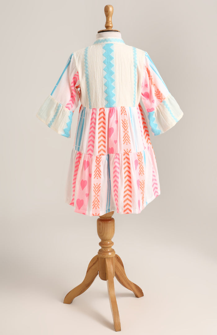 Cotton Dress with Bell Sleeves. Detailed with Dori and Tassels