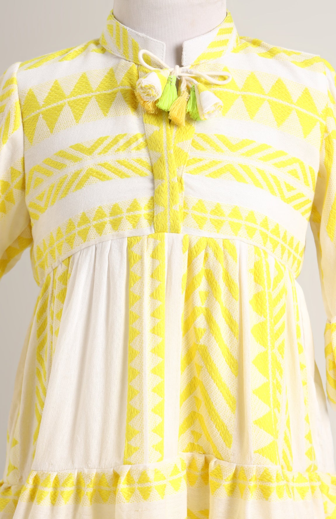 Cotton Dress with Bell Sleeves. Detailed with Dori and Tassels