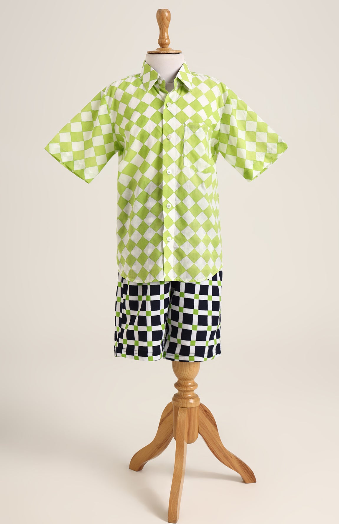 Cotton Printed Checked Shirt with Shorts