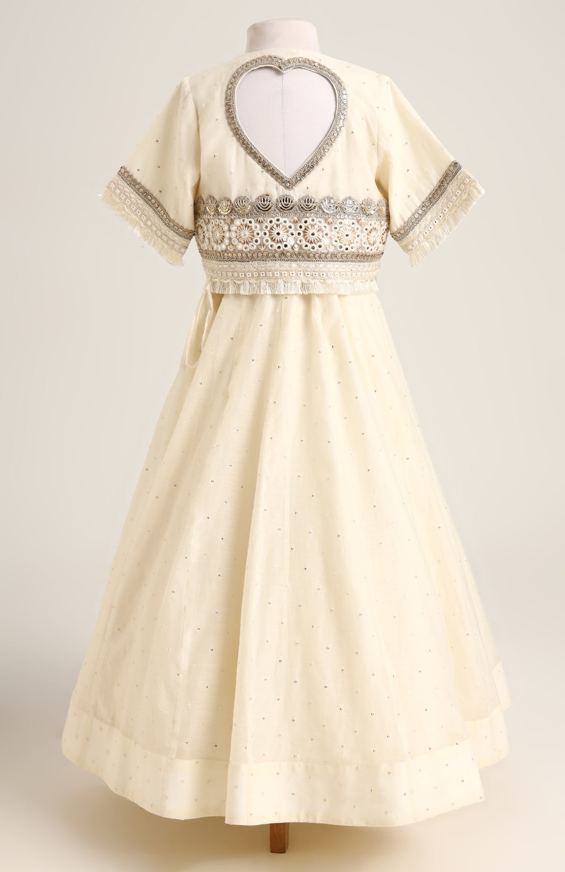 Chanderi Jacket style choli paired with a chanderi lehnga with sequin emb and Soft Net Dupatta.