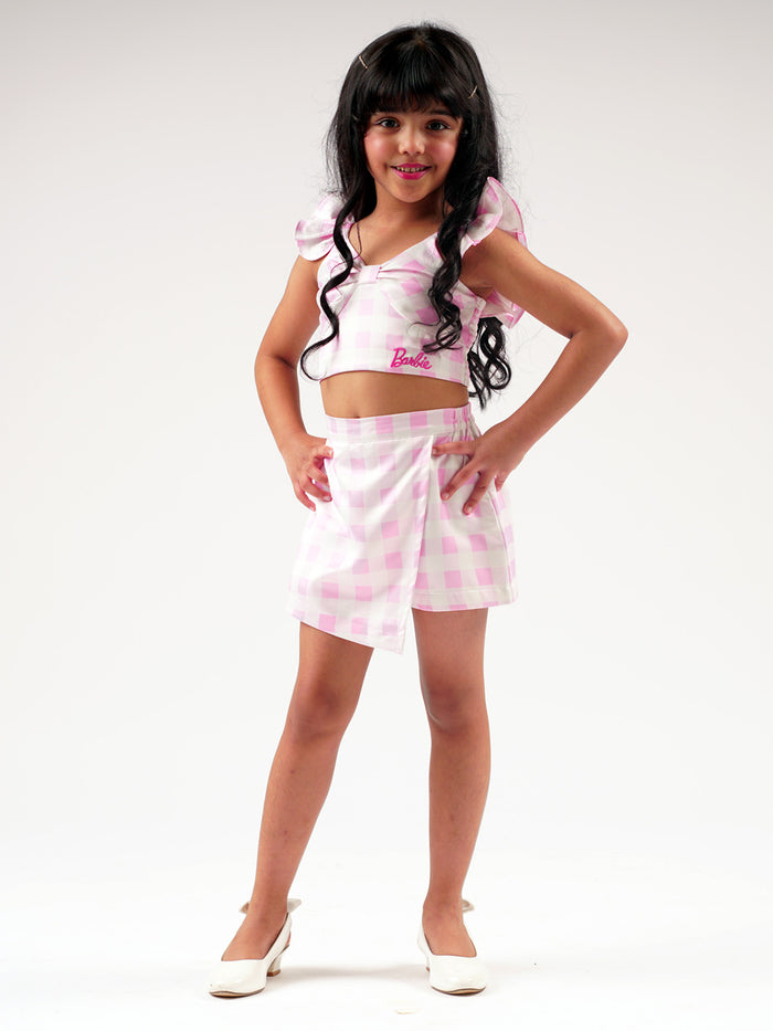 Lil Drama's Barbie Pink & White Skirts Ballerina Co Ordinate Set For Young Girls