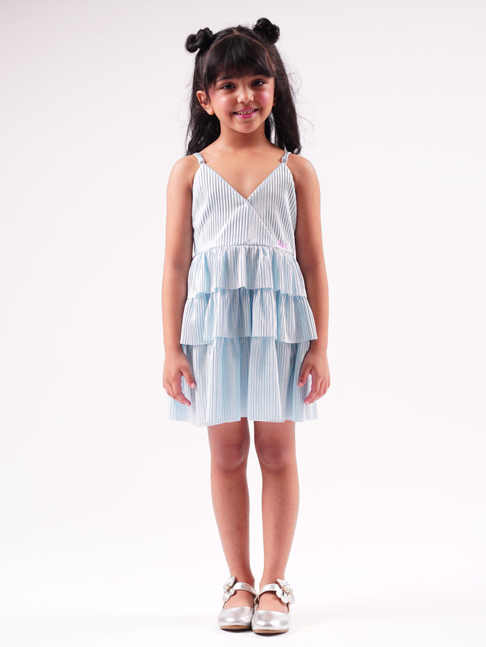 Lil Drama's Barbie Blue Shimmer Pleating Ballerina Dress For Young Girls