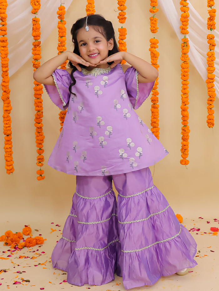 Mishti Purple Kurta and Sharara Set For Girls