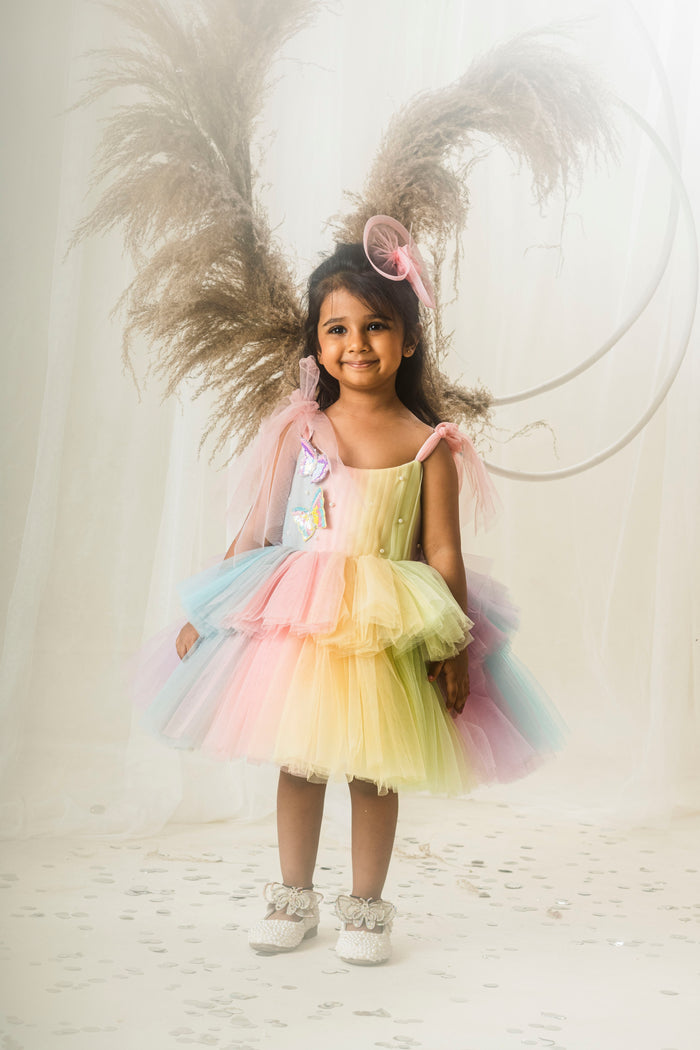 Rainbow Tulle Dress With 3D Butterflies