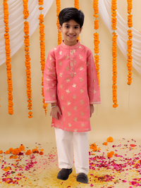 Mishti Peach Kurta Pyjama Set For Boys