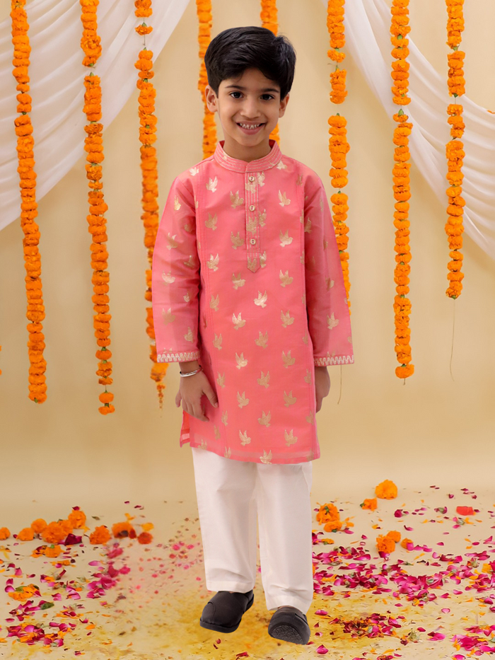 Mishti Peach Kurta Pyjama Set For Boys