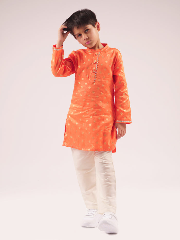 Mehfil Orange Kurta Pant Set For Boys