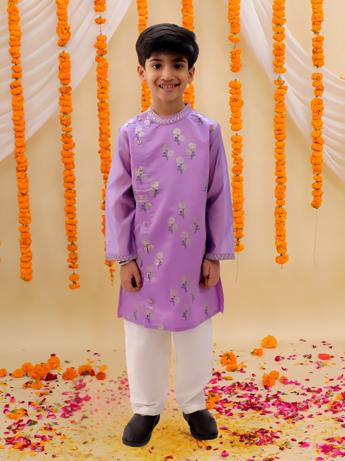 Mishti Purple Kurta Pyjama Set For Boys